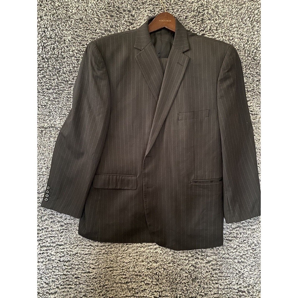 Vintage Cricketeer Mens Blazer Suit Size 46 Black Pinstripe Two Front Buttons